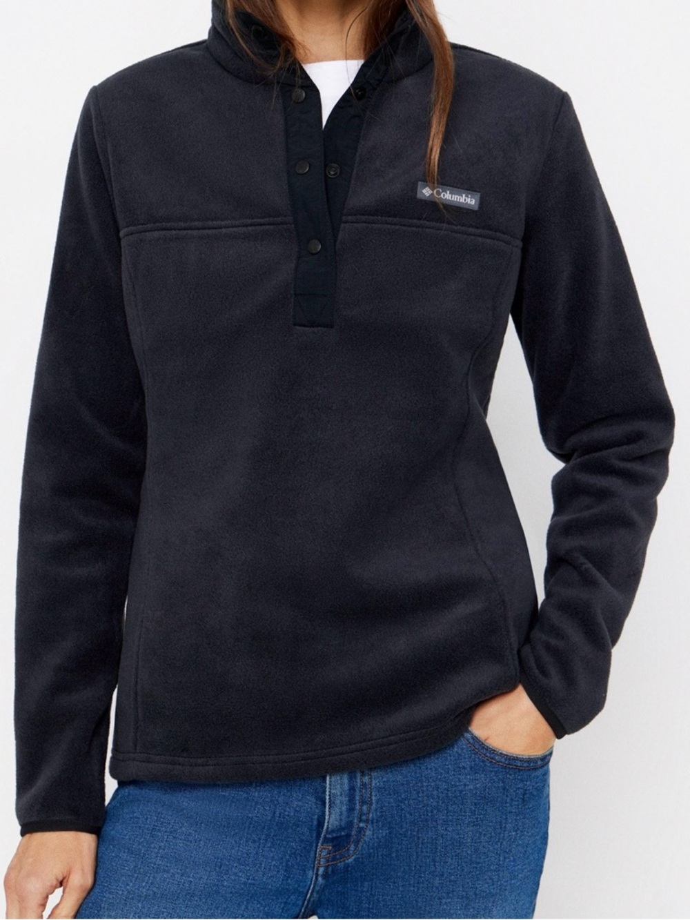 Columbia Black Snap-Placket Fleece Pullover